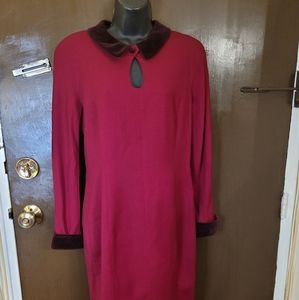 Tahari Wool and Velvet Retro Cranberry Red Dress Size 6 Christmas